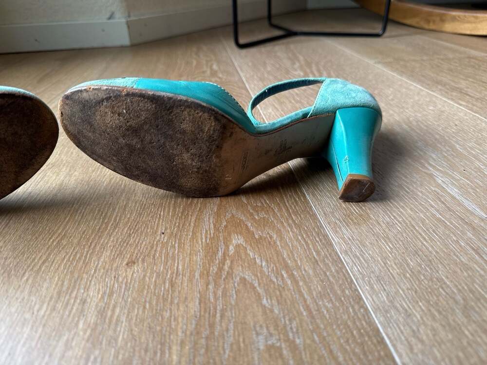 Vintage Marc Jacobs Turquoise Suede & Leather Mary Jane Heels - Size 38 - Picture 7 of 11